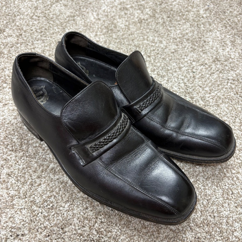 Florsheim Braid Accent Strap Loafers Mens 7.5 D Slip-On Black Leather Moc Toe
